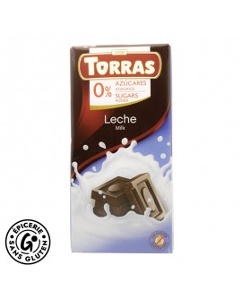 chocolat au lait sans gluten et sans sucres ajoutés de la marque Torras