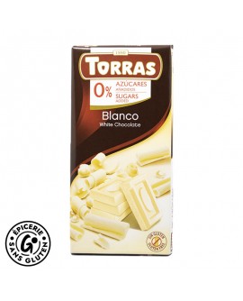 chocolat blanc sans gluten et sans sucres ajoutés de la marque Torras