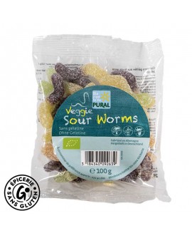 Bonbons acidulés Worms sans gluten et BIO de la marque PURAL
