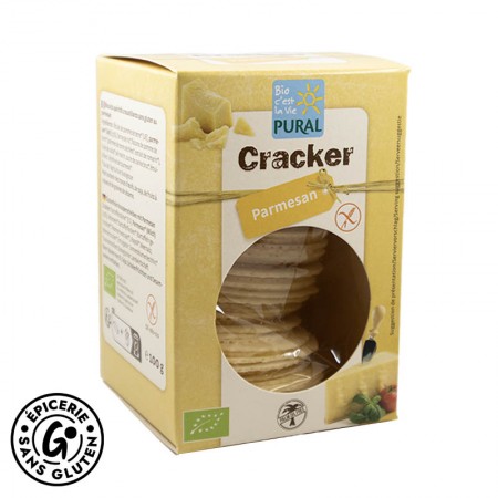 Crackers au parmesan sans gluten et BIO de la marque PURAL